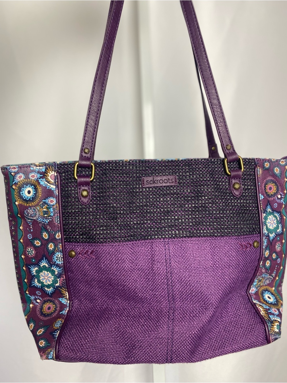 Sakroots Womenʻs Violet Tapestry Metro Tote Bag w/ Double Fixed Shoulder Straps